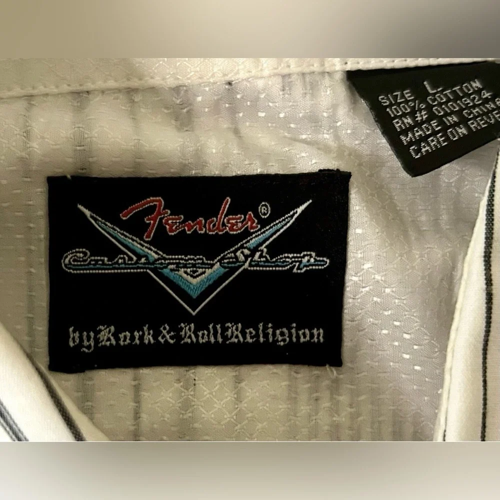 Fender Men's Black and White Striped Button Down Shirt Men’s L - Picture 3 of 5